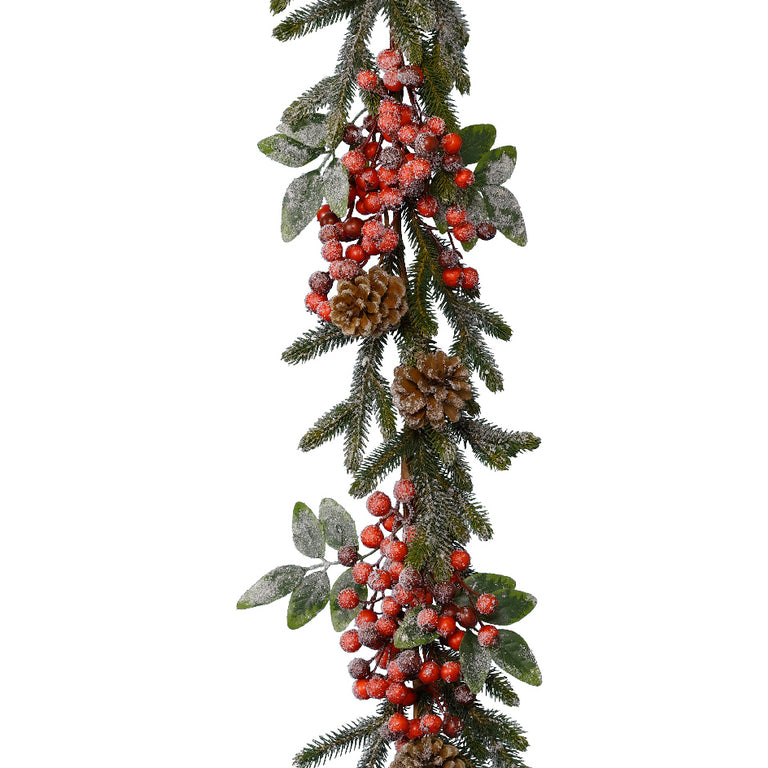 Red Berrie Garland Frosted Pinecones