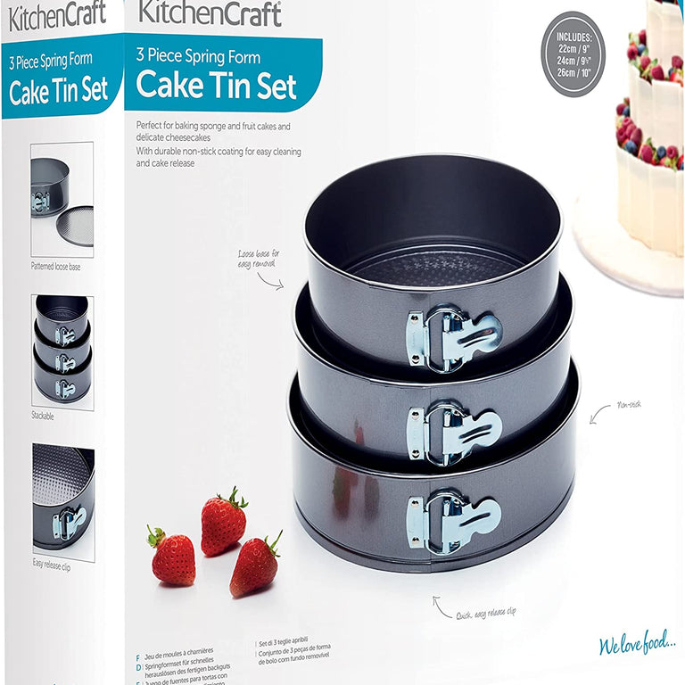 KitchenCraft Three Piece Non-Stick Spring Form Cake Tin Set