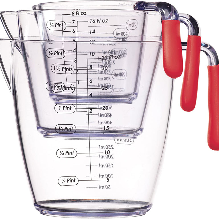 Colourworks 3 Piece Red Acrylic Measuring Jug Set