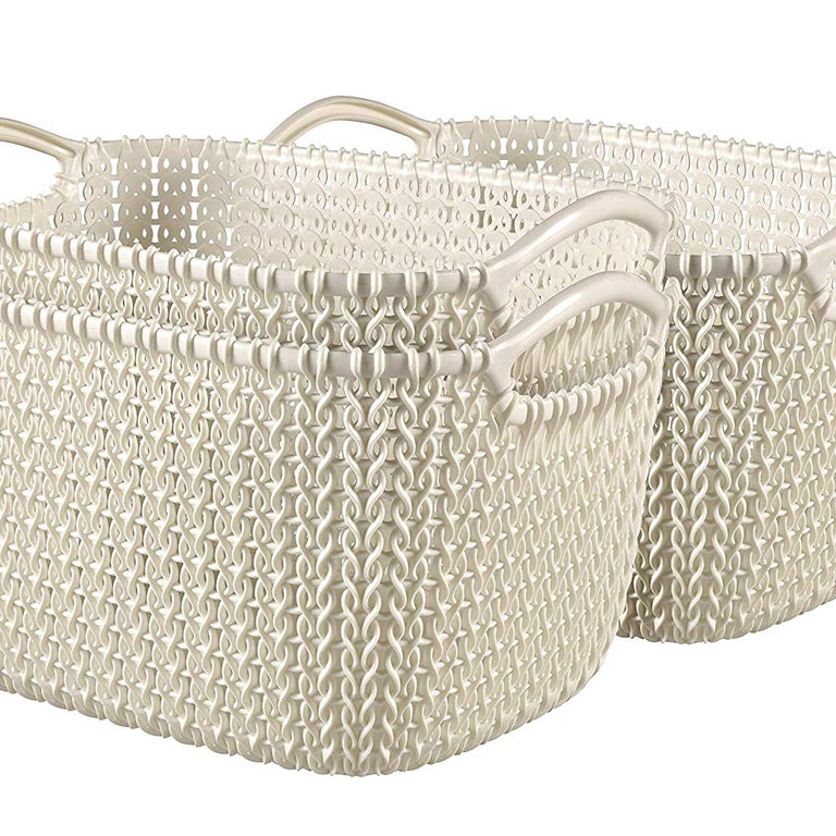 Curver Knit Rectangular Storage Basket  Oasis White