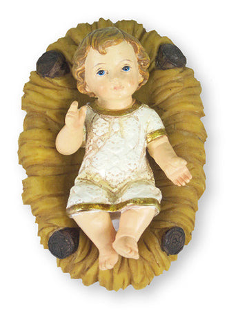 Hand Painted Resin Baby Jesus and Manger Set