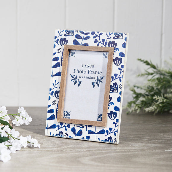 Indigo Handpainted Flower Frame