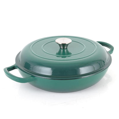 Shallow Cast Iron Casserole Emerald Green 30cm