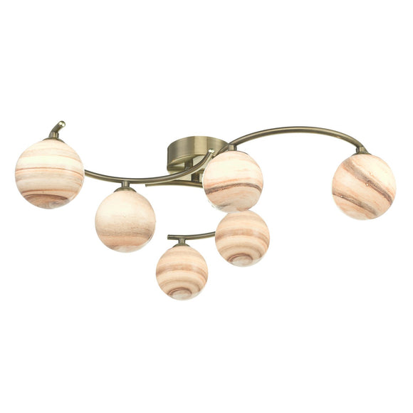Atiya 6 Light Semi Flush Ceiling Light Antique Brass With Planet Art Glass