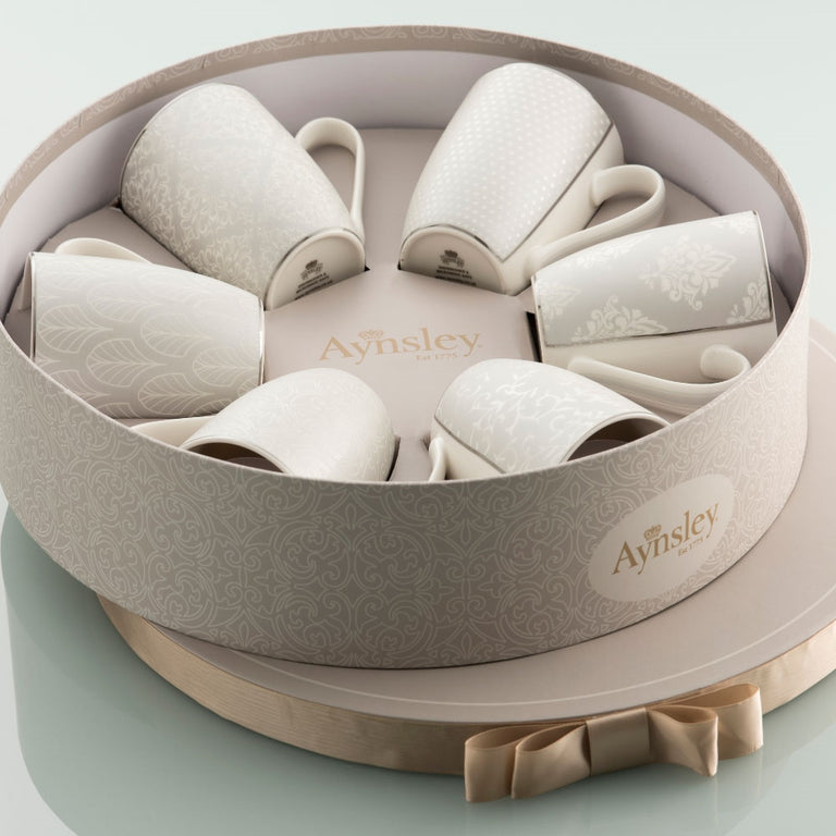 Belleek Aynsley Brocade 6 Mugs In Hat Box