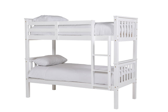 Enhance your kids' bedroom with the Bronson Single Bunk Bed 3' & 3' White, offering safety and comfort in a stylish design. Buy now and create an ideal sleep haven for your little ones in Ireland.