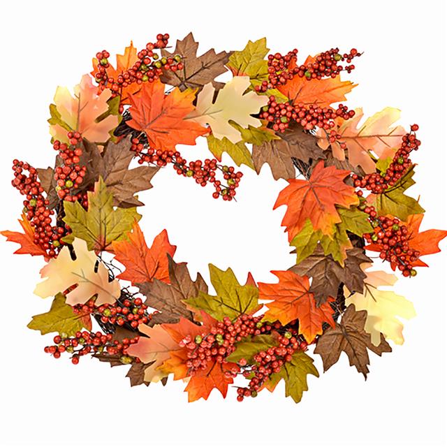Autumn Orange Berry and Maple Leaf Wreath 46cm