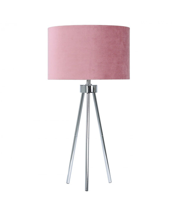 Chrome Tripod Table Lamp with Pink Velvet Shade