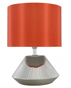 Silver Ceramic Cone Shape Table Lamp with 10 inch Terracotta Faux Silk Drum Shade
