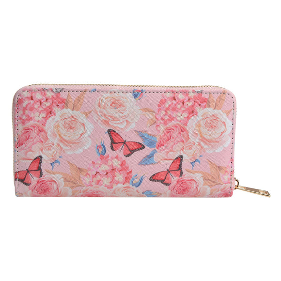 Pink Butterflies and Flowers Wallet Zip