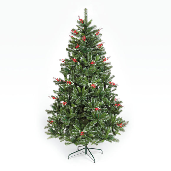 Snowtime 210cm Salzburg Spruce Christmas Tree with 966 Tips and Red Berry Sprays