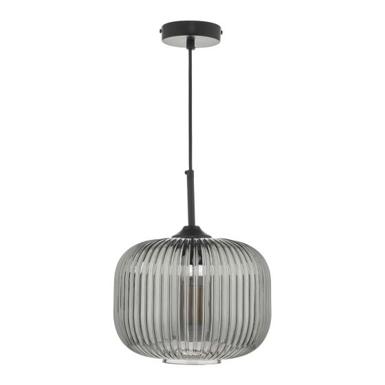 Demarius 1 Light Pendant Black and Smoked Glass