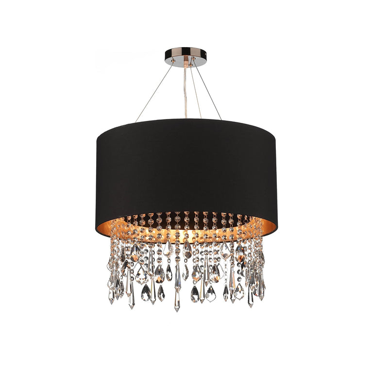 LIZ0135 Lizard Crystal Ceiling Light Pendant with Black Silk Shade and Gold Reflective Lining
