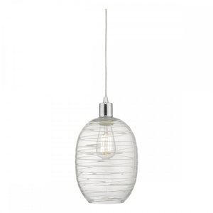 TIZ6508 Tizi Easy Fit Oval Clear Glass Pendant Shade With White Spiralling Detail