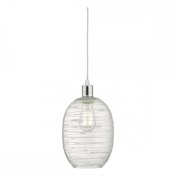 TIZ6508 Tizi Easy Fit Oval Clear Glass Pendant Shade With White Spiralling Detail