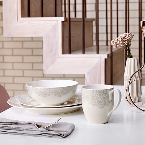 Denby Filigree Silver 16 Piece Boxed Tableware Set Foy and Company