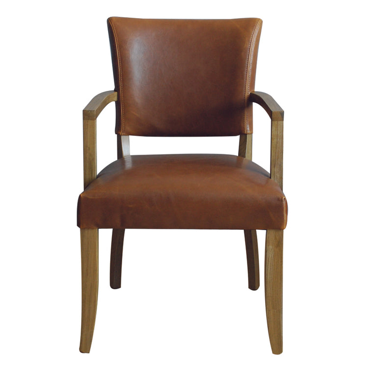 Duke Dining Armchair Leather Tan Brown
