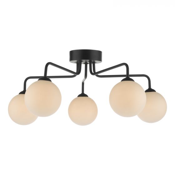 Feya 5 Light Semi Flush Matt Black Opal Glass