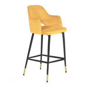 Mustard velvet bar stool with a gold finish leg - ideal for a kitchen island or bar area.