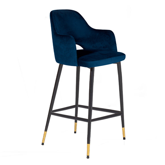Stylish navy velvet bar stool with gold finish leg - the ideal addition to your kitchen island