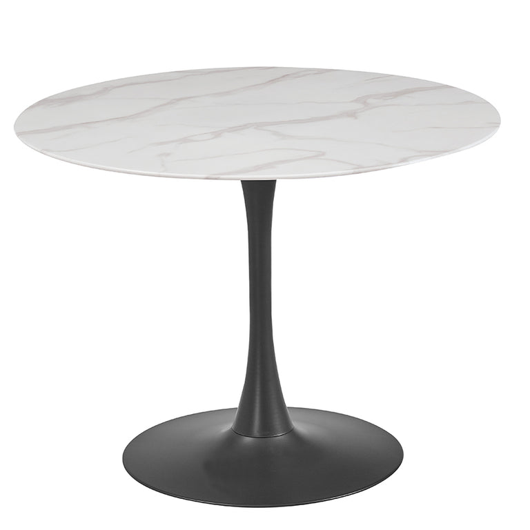Circe Round Dining Table 100cm White Marbled Glass