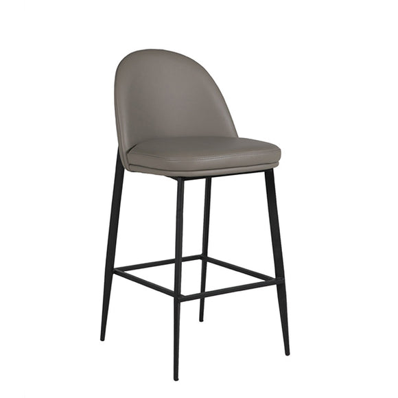 Grey Leather Bar Stool with Padded Seat and Solid Wooden Frame