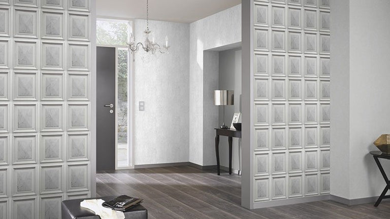 Marble Wood Panel WhiteGrey Wallpaper