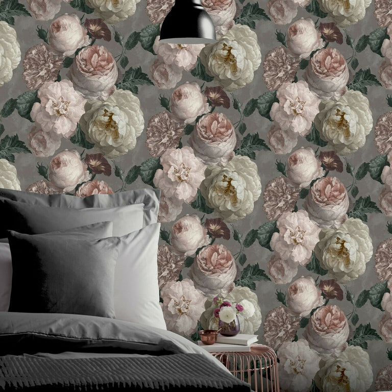 High Grove Floral Warm Grey Wallpaper