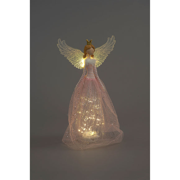 Snowtime Battery Operated 50cm LED Angel with Pink Dress Voile Skirt and Gold Crown