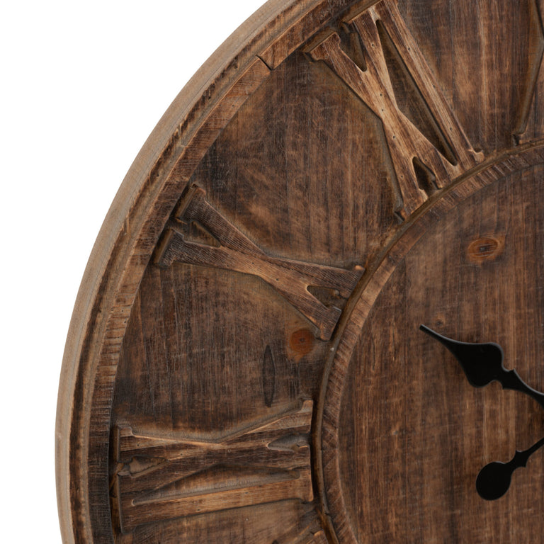 Large Wooden Clock with Roman Numerals