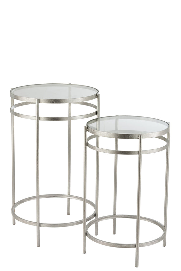 Set Of 2 Side Tables Laure Mirror Iron Silver
