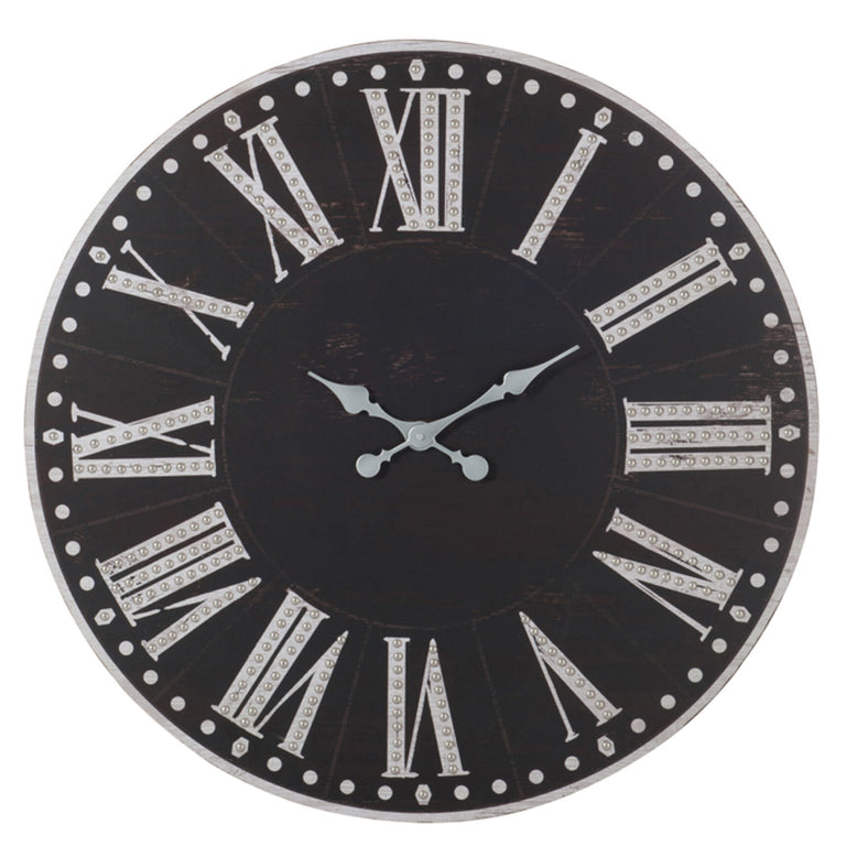 Clock Roman Numerals Wood Metal BlackWhite