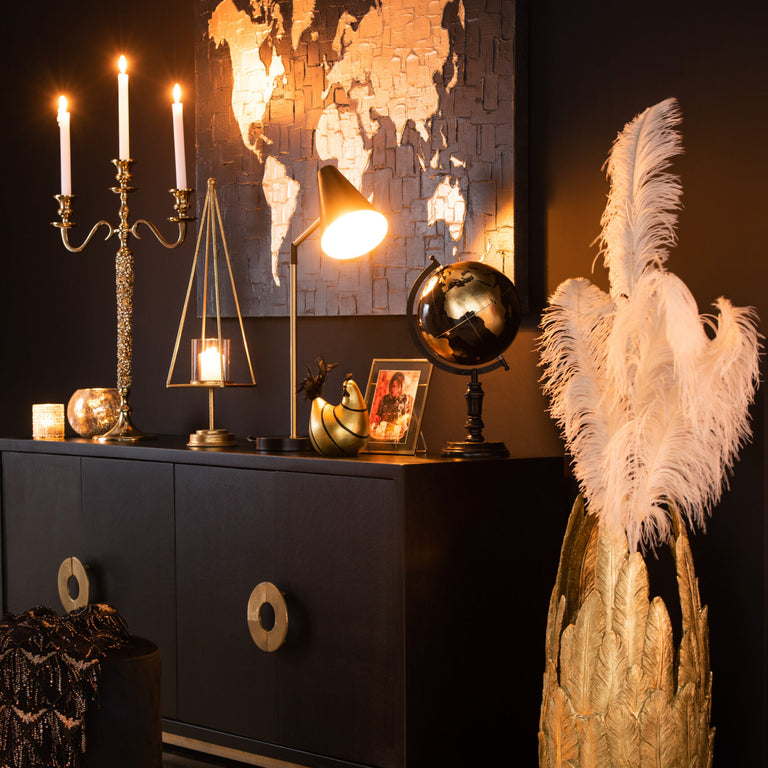 Painting World Map CanvasWood BlackGold