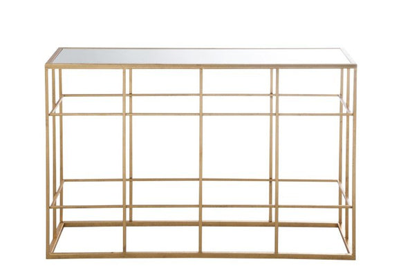 Gold Console Table with Mirrored Top
