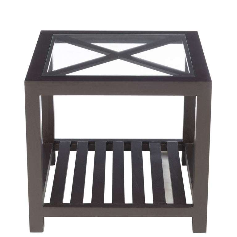 Side Table 1 Cross Square WoodGlass Black