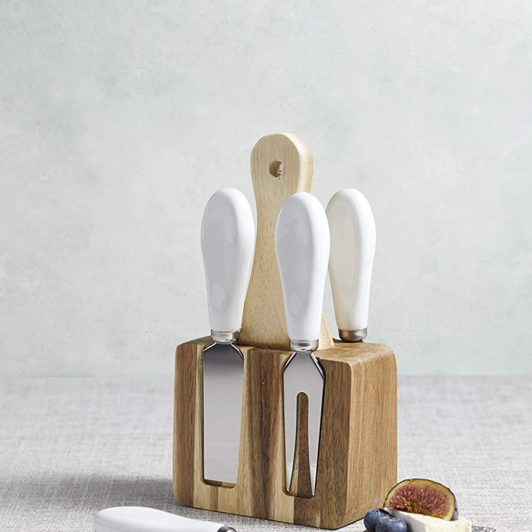 KitchenCraft Artes Stainless Steel Cheese Knives And Block  5 Piece Set