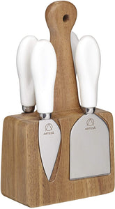 KitchenCraft Artes Stainless Steel Cheese Knives And Block  5 Piece Set