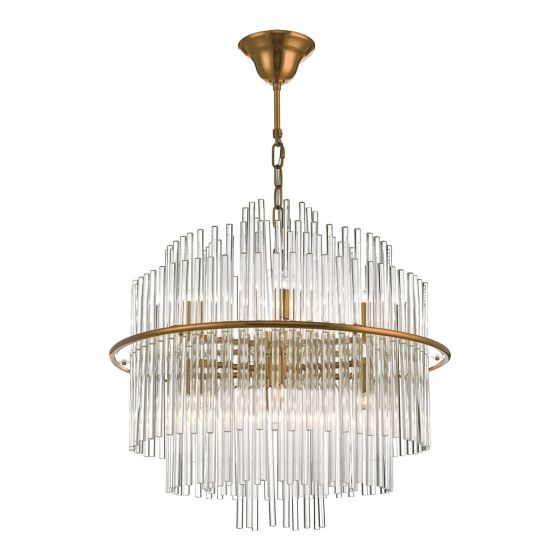 The Lukas 13 Light Pendant in Antique Gold and Clear Glass is a magnificent lighting fixture that exudes opulence and charm. The antique gold finish adds a touch of vintage elegance, while the clear glass shades allow the light to shine beautifully, creating a mesmerizing visual display.