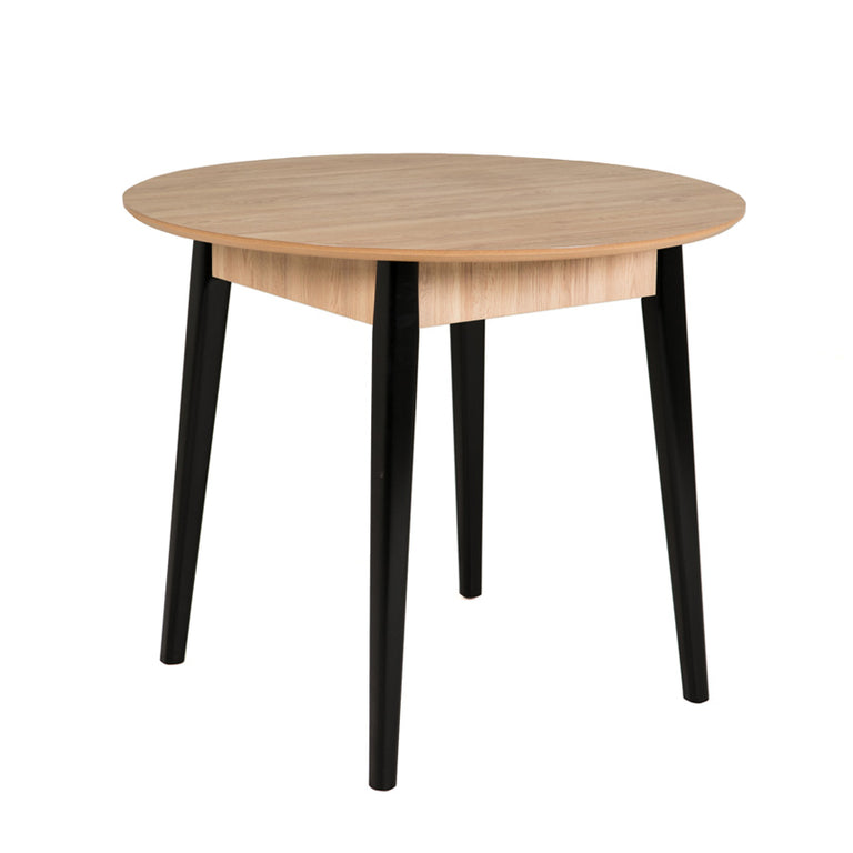 Lotti Dining Table Round 900 Oak Top Black Leg