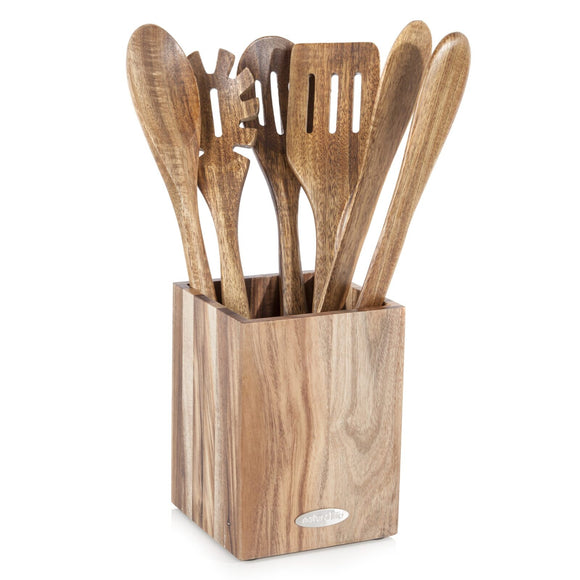 5pc Culinary Tool Set in Acacia Wooden Holder
