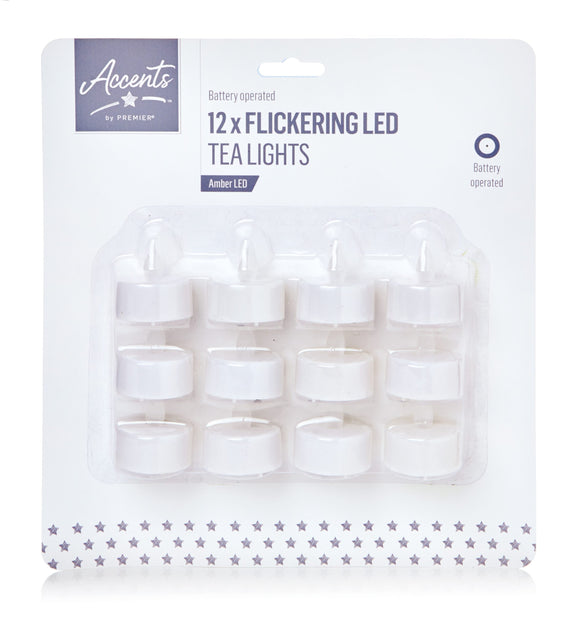 12 Flickering Amber LED Tea Light Candles