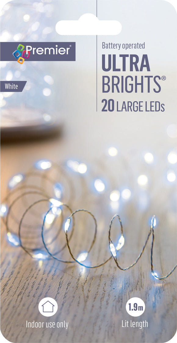 20 Large White Battery Operated Ultra Bright LEDs