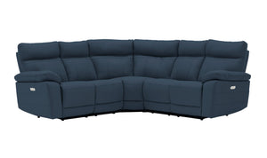 Relax in style with the Tropea Corner Group Electric Reclining Sofa in a beautiful indigo color. This corner sofa features electric reclining mechanisms, allowing you to find your ideal lounging position effortlessly. The indigo upholstery adds a touch of sophistication and elegance to your living space.