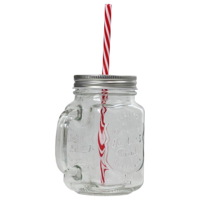 Set Of 4 Embossed Glass Mason Drinking Jars