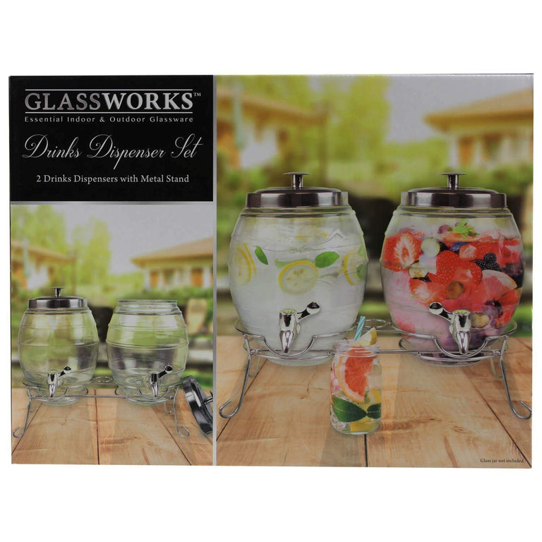 Dual Barrel Drinks Dispenser Stand Glass