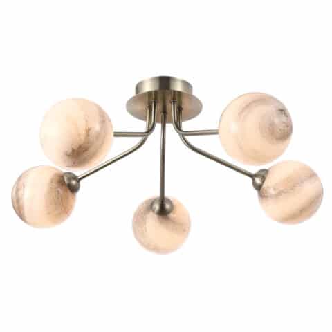 5 Light Antique Brass with Marble Style Glass