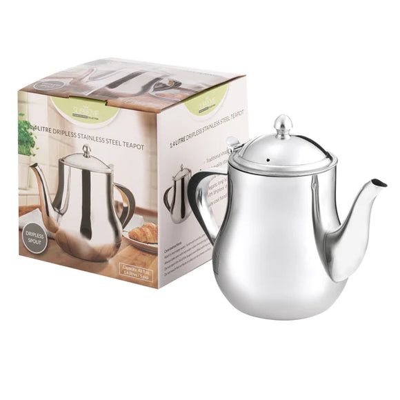 The Stainless Steel Tea Pot features a sleek and durable design, perfect for brewing your favorite teas. With a capacity of 1.4 liters, it can serve multiple cups in one go.
