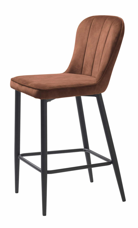 Rust Brown Velvet Bar Stool - Heuston - EZ Living Furniture