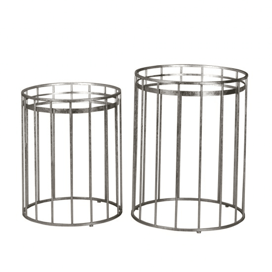 Cage Set Of Two Side Tables Round Mirror Silver