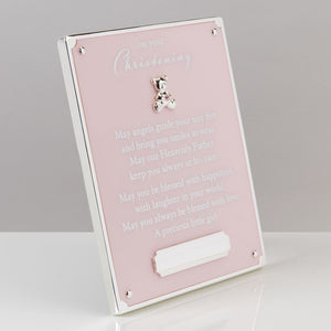 Pink On Your Christening Plaque with Engraving Plate